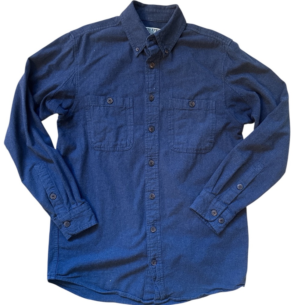 Duluth Trading Co Navy Casual Button-Down Shirt articulated armpit MT